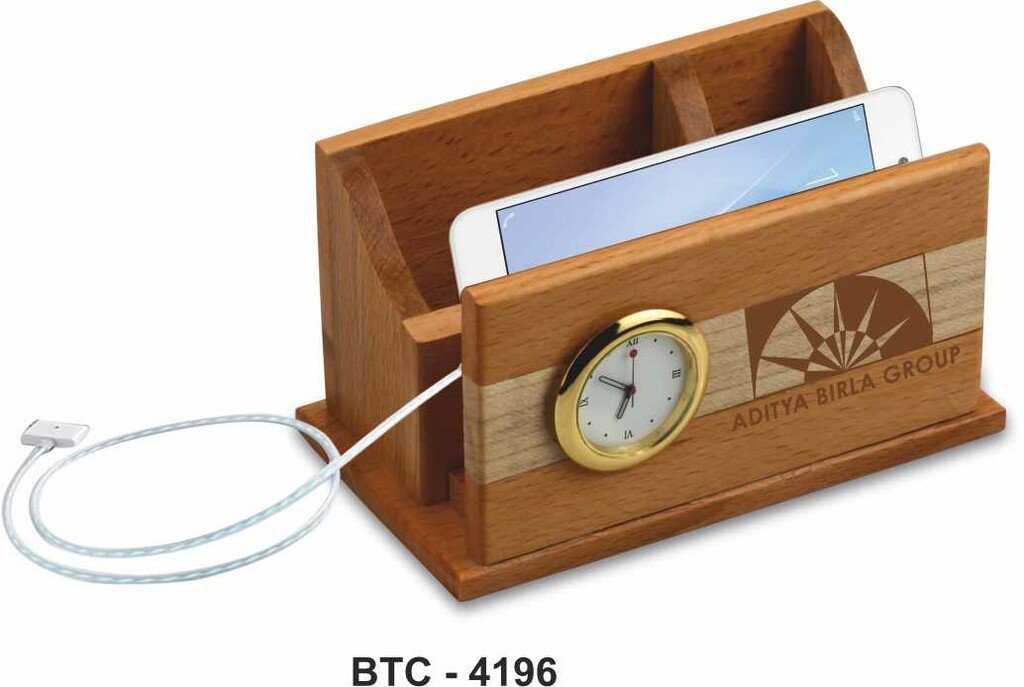 BTC 4196 WOODEN DESK ORGANIZER + CLOCK